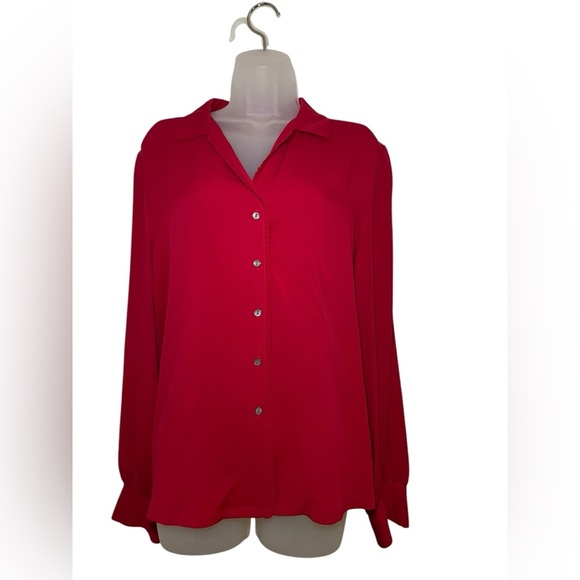 Talbots Red 100% Silk Button Down Blouse Size 14 - Picture 1 of 5